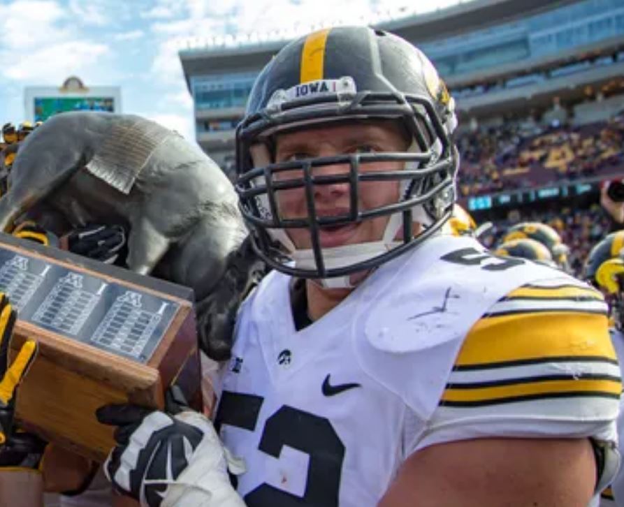 Boone Myers - Image courtesy of https://www.hawkcentral.com/story/sports/2021/11/08/iowa-football-schedule-minnesota-trophy-pig-floyd-rosedale-history-watch/6321091001/