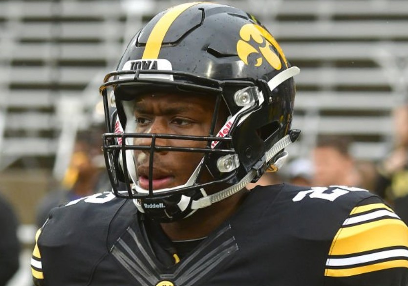 Toks Akinribade - Image courtesy of https://www.gettyimages.ie/detail/news-photo/iowa-hawkekyes-running-back-toks-akinribade-warms-up-before-news-photo/860654464?adppopup=true